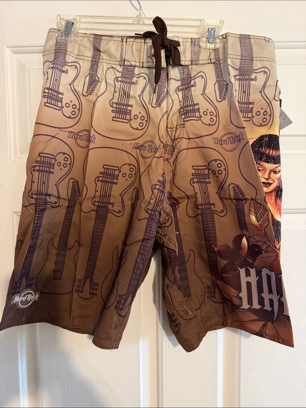 Hard Rock Vintage Surf Pinup Board Shorts in Brown